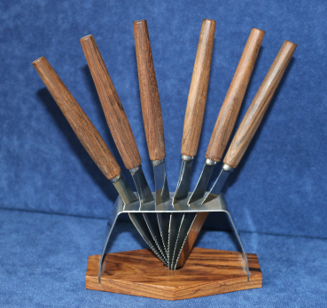 Set mit 6 Messern + Messerständer / Holz + Metall / 1960-1970er